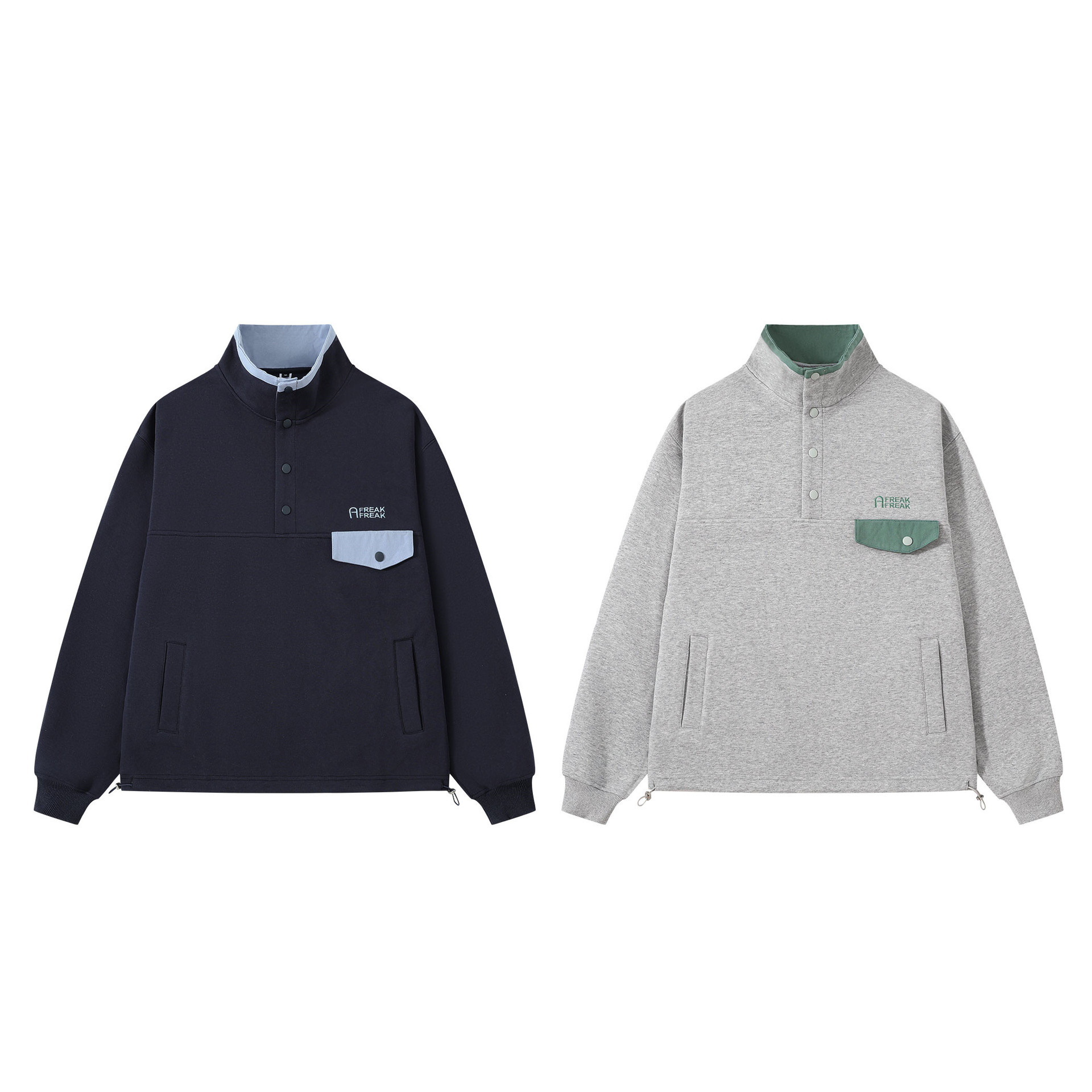 Cotton Two-Tone Mock Neck Varsity Oversized Hoodie