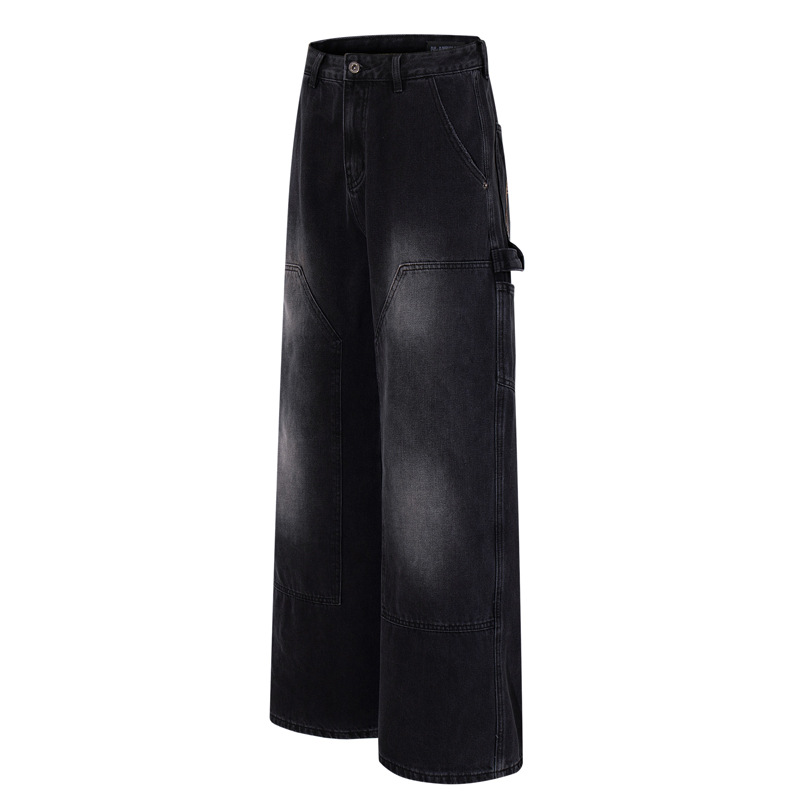 Loose Washed Multi-Pocket Straight Leg Wide Leg Jeans Unisex Loose Versatile Drapey Long Pants