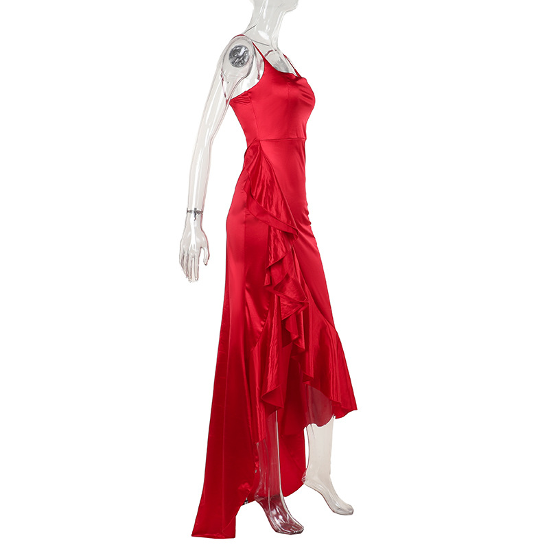 One-Shoulder Sleeveless Flounced Hem Polyester Spandex Dress