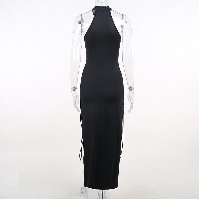Cowl Cutout High-Waist A-Line Twin Split Dress