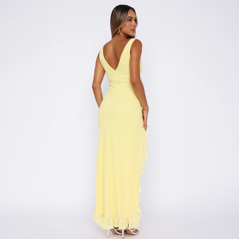 Dark Plunging A-Line Tank Dress with Scalloped Split