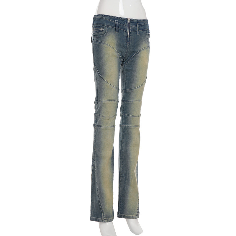Split low waist straight leg small leg jeans