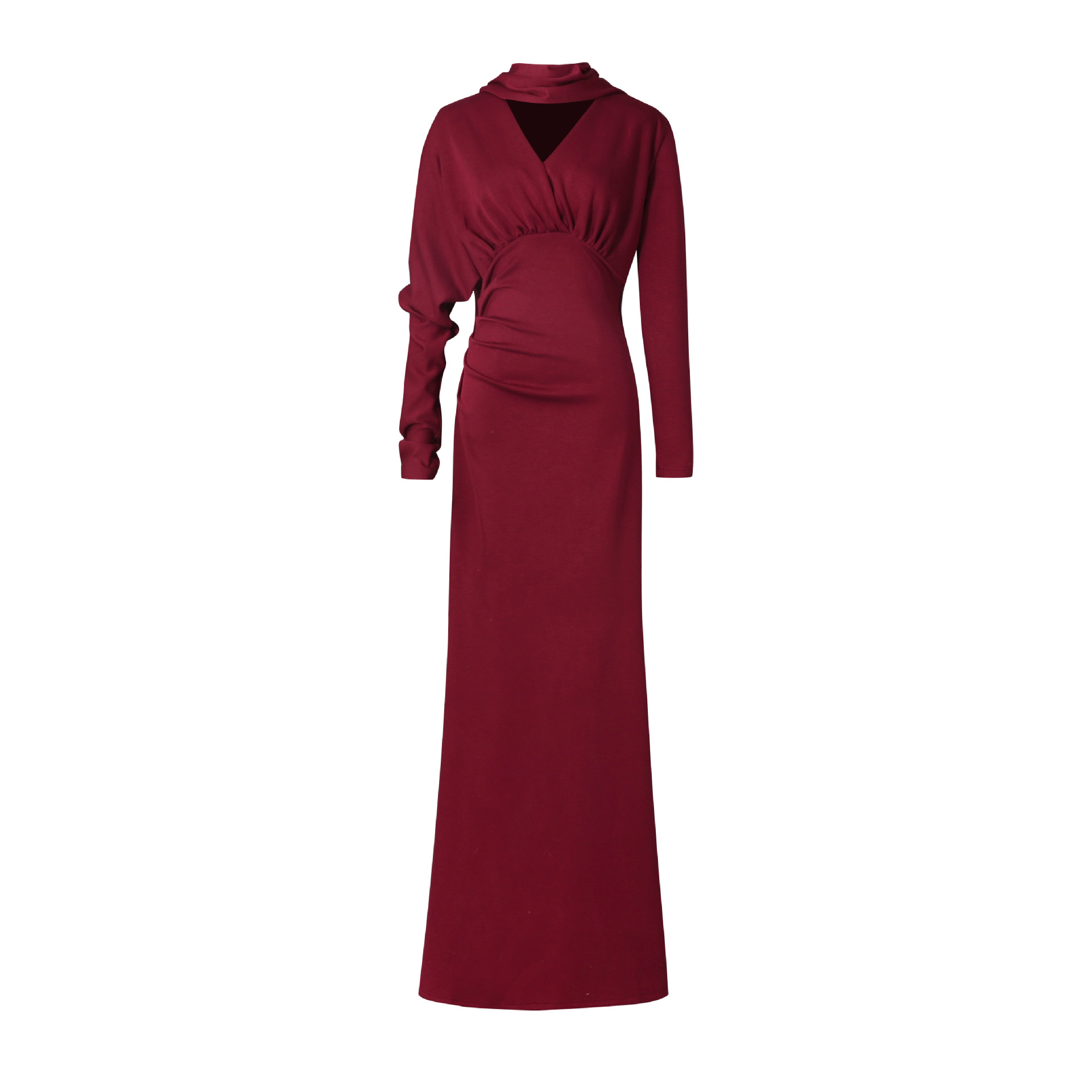 Tailored Polyester Maxi Dress with Ruched Bodice