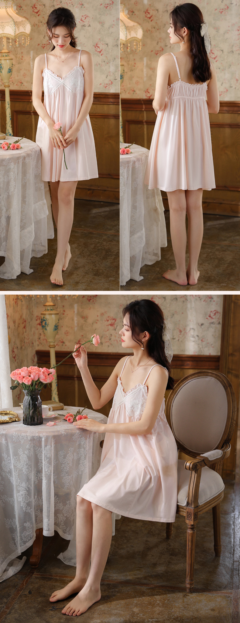 Cotton V-Neck Sleeveless Midi Bust Padded Lounge Dress
