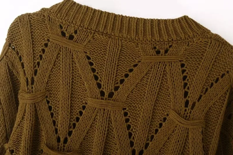 Ladies Relaxed Crew Neck Plain Openwork Sweater