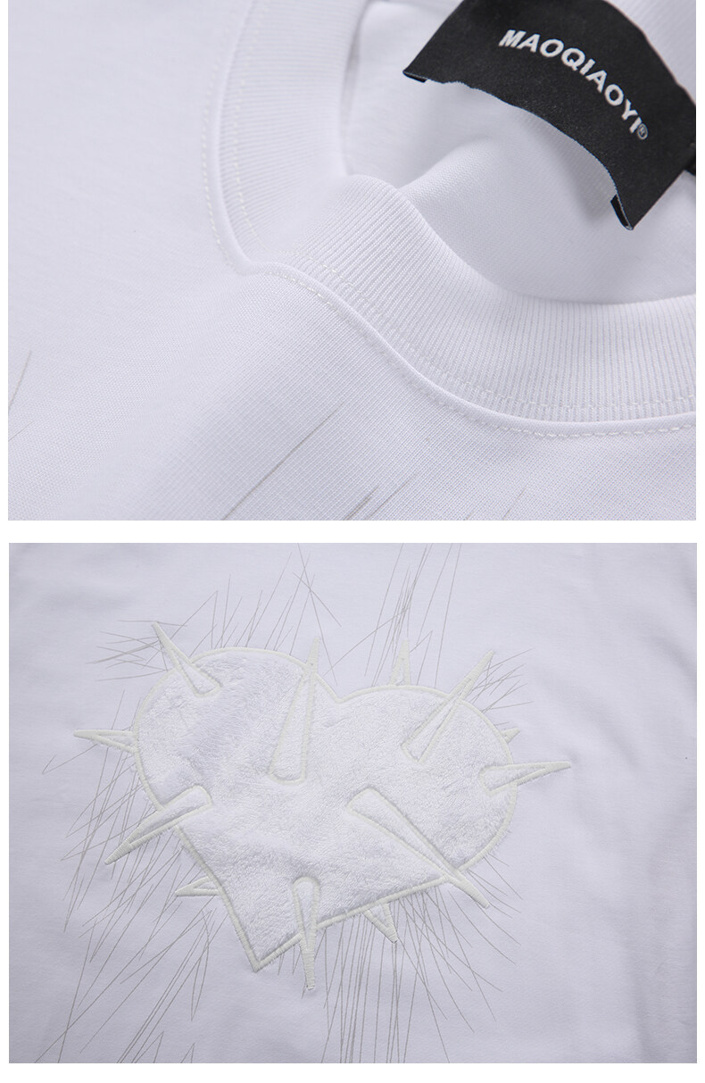 Water washed plush heart men's and women's loose short sleeved T-shirt