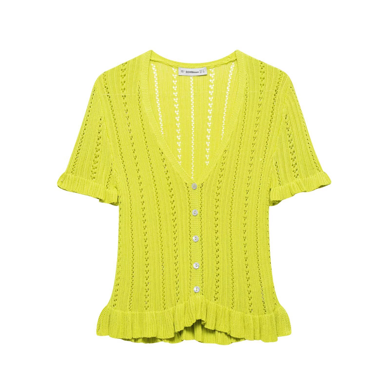 Ladies Plunge Half Sleeve Placket Plain Knit Sweater