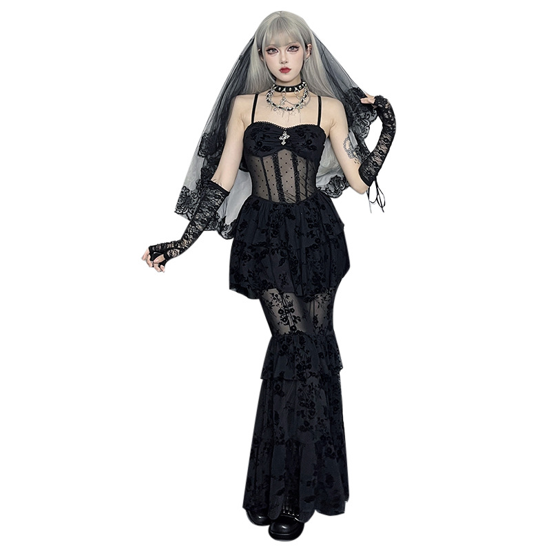 Ladies Sexy Sleeveless Collarless Solid Polyester Maxi Dress