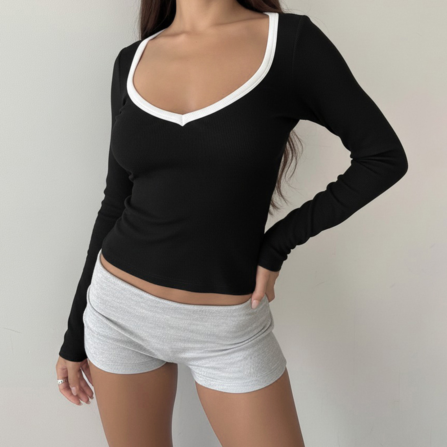 Ladies Two-Tone Long Sleeve Modal Bodysuit