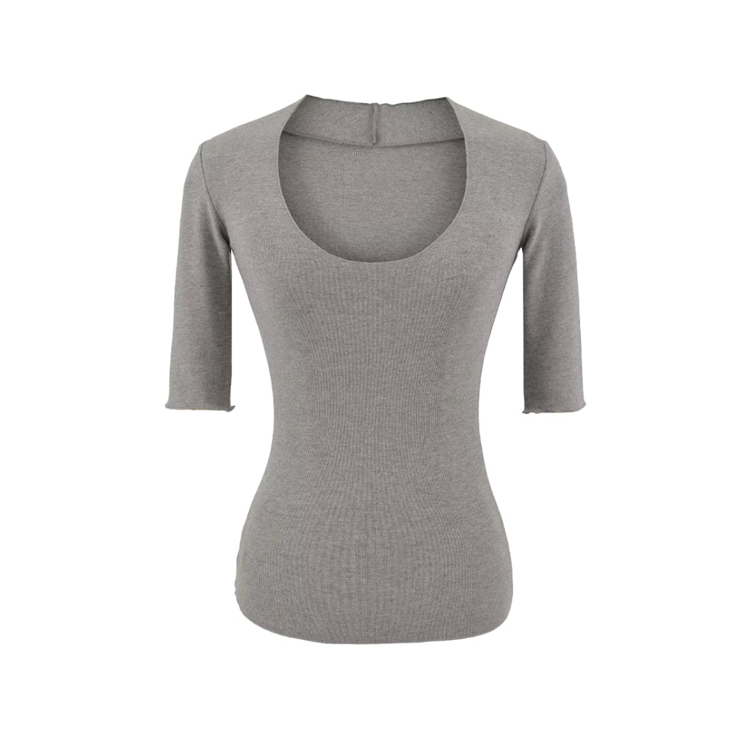 Elbow-Length Scoop Form-Fitting Spice Cropped Tee