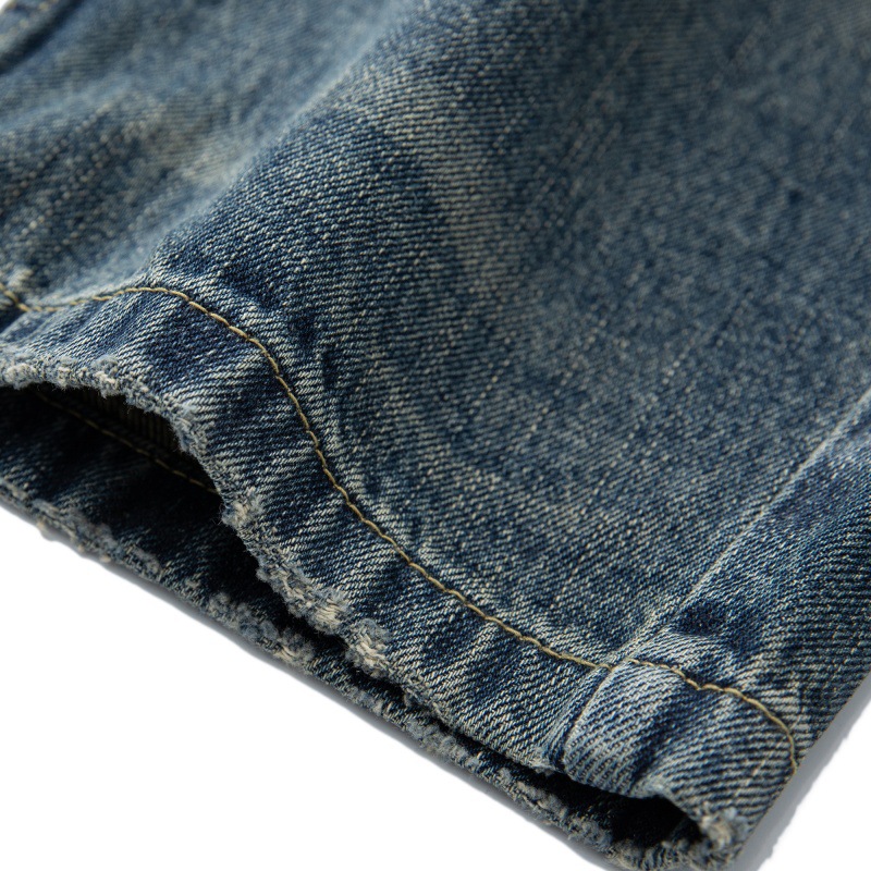 Loose Vintage Washed Catwhisker Denim Tapered Casual Pants