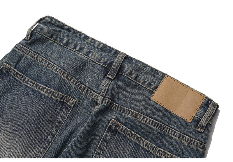 Washed Distressed Cat Whisker Pattern Loose Wide-Legged Knife-Edge Jeans