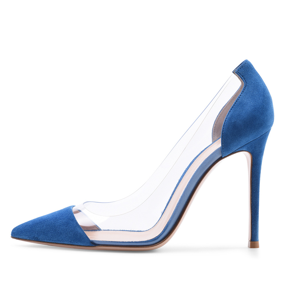 PVC Spliced Pointed High Heel Single Shoes Large Womens Shoes Fashion Shoes