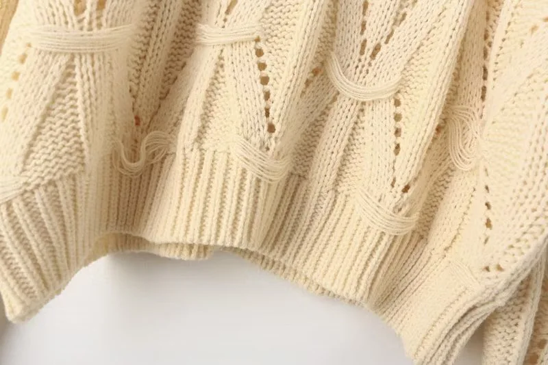 Ladies Relaxed Crew Neck Plain Openwork Sweater