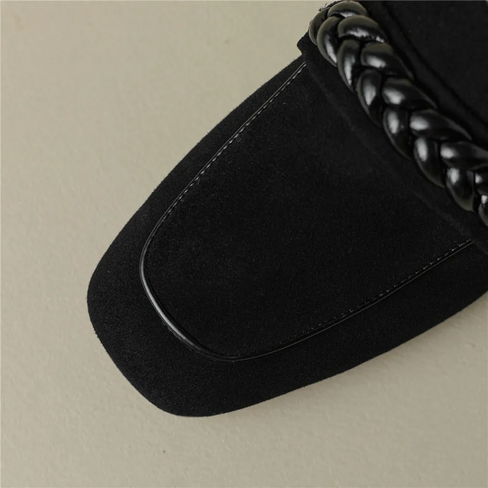 Concise Solid Color Women Soft Kid Suede Flats Slip On Round Toe Casual Street Shoes Handmade For Ladies
