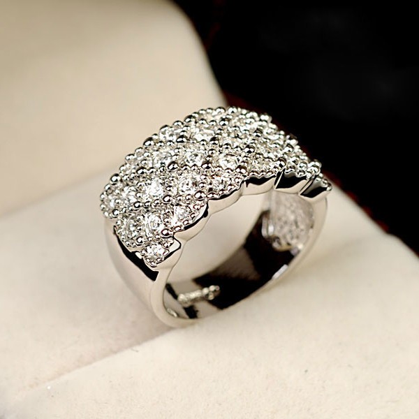 Unique style Crystal Gold and Silver plated Wide and Wild Shiny Party Wedding Ring For women