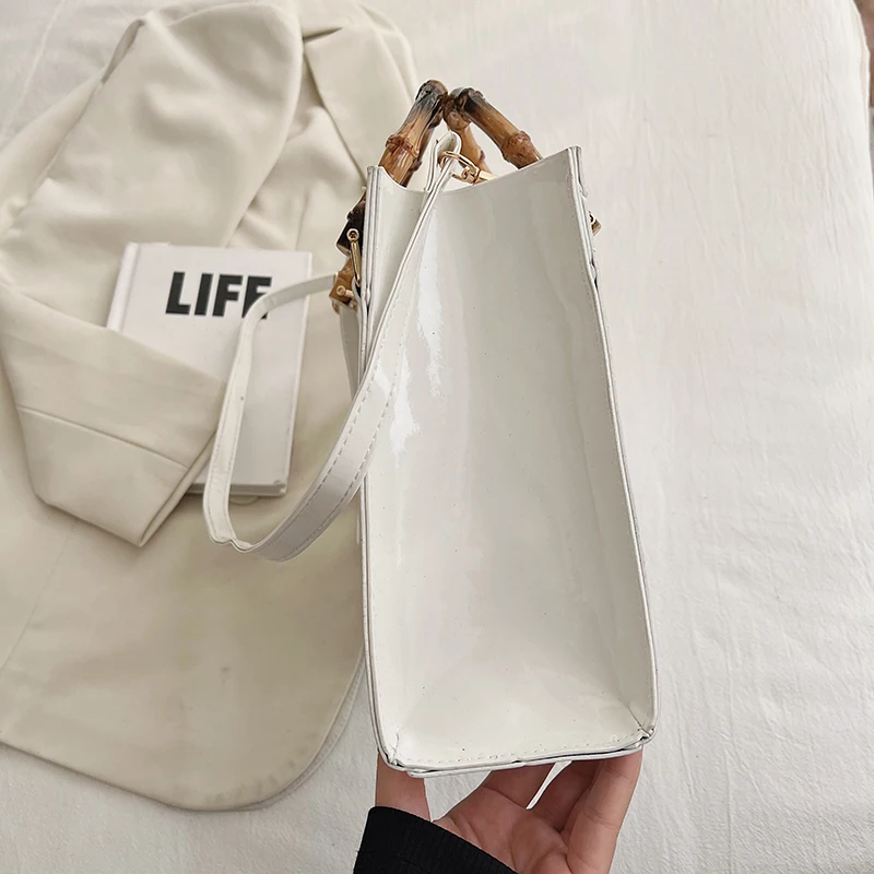 High Quality Leather Shoulder Bag For Women Luxury Alligator Handbag Designer Women Bag Retro Bamboo Handle Tote Bag Female