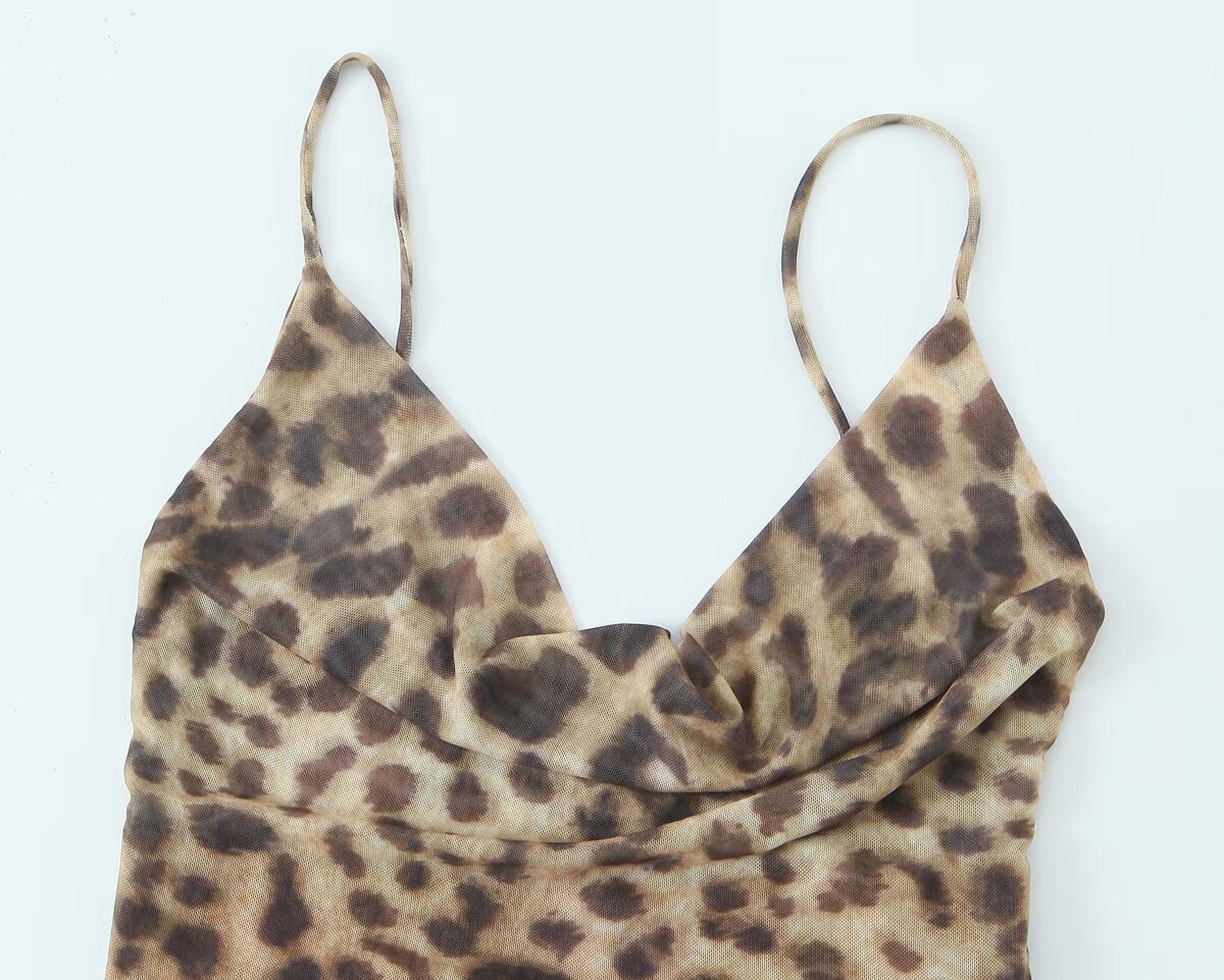 Short Leopard Print Mesh Strapless Dress