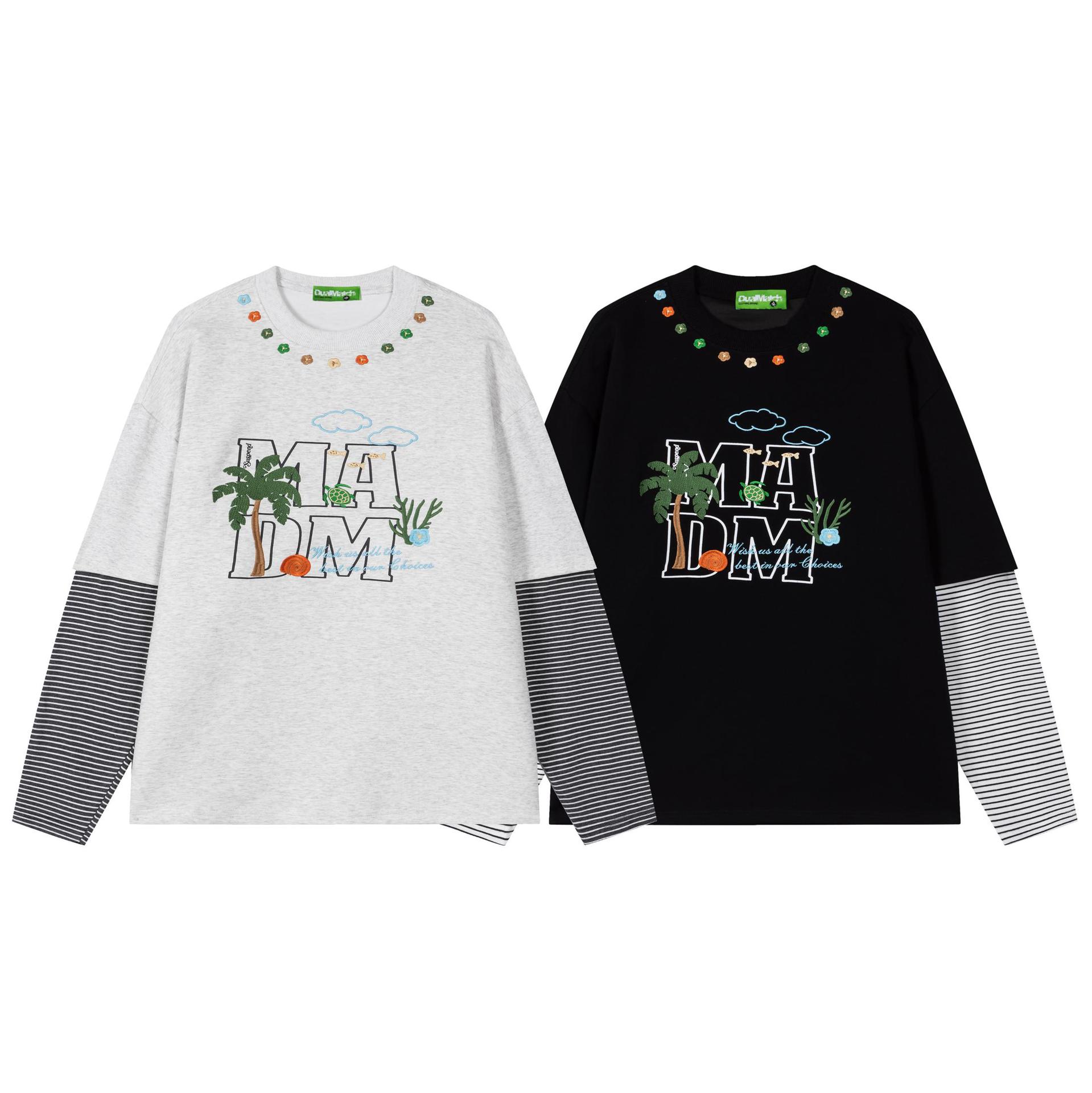 Cotton Jewel Print Mock Layered Sweatshirt