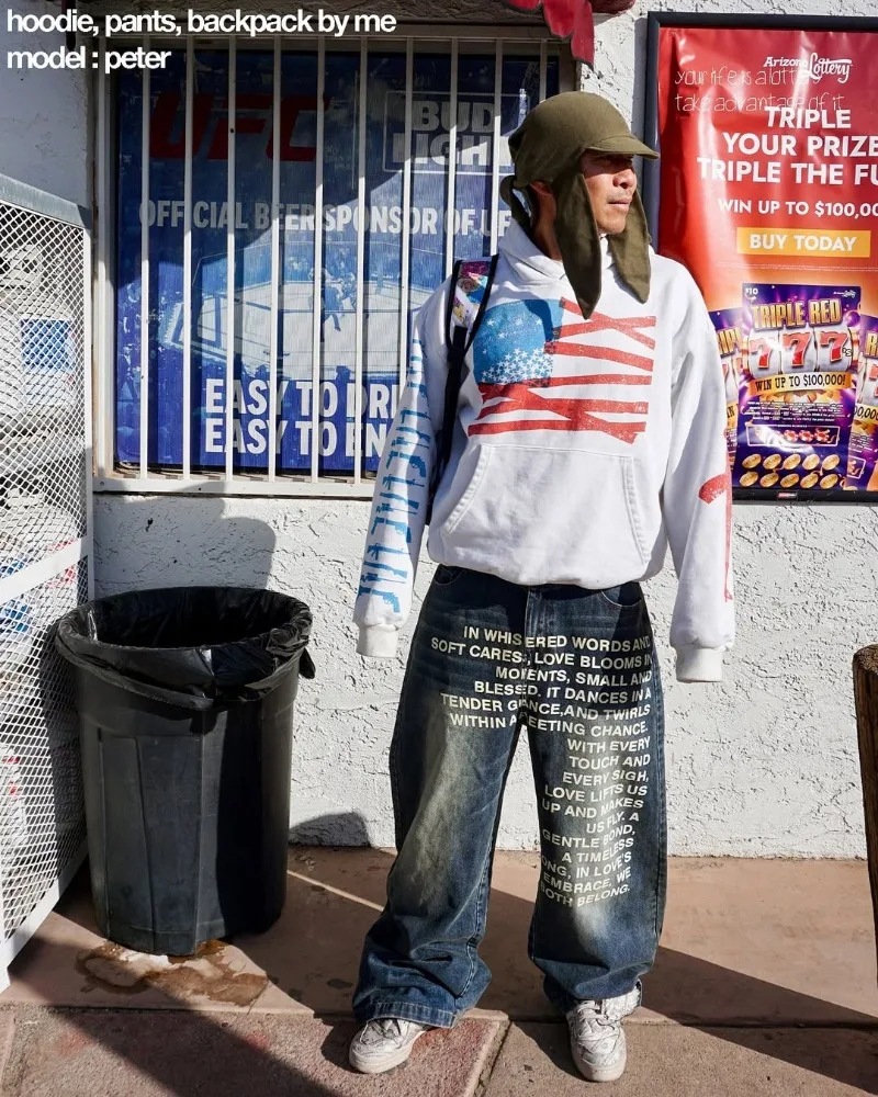 Style Retro Street Hip Hop Wide Leg Jeans with Water Washed Letter Print for Men Loose Long Pants Trendy