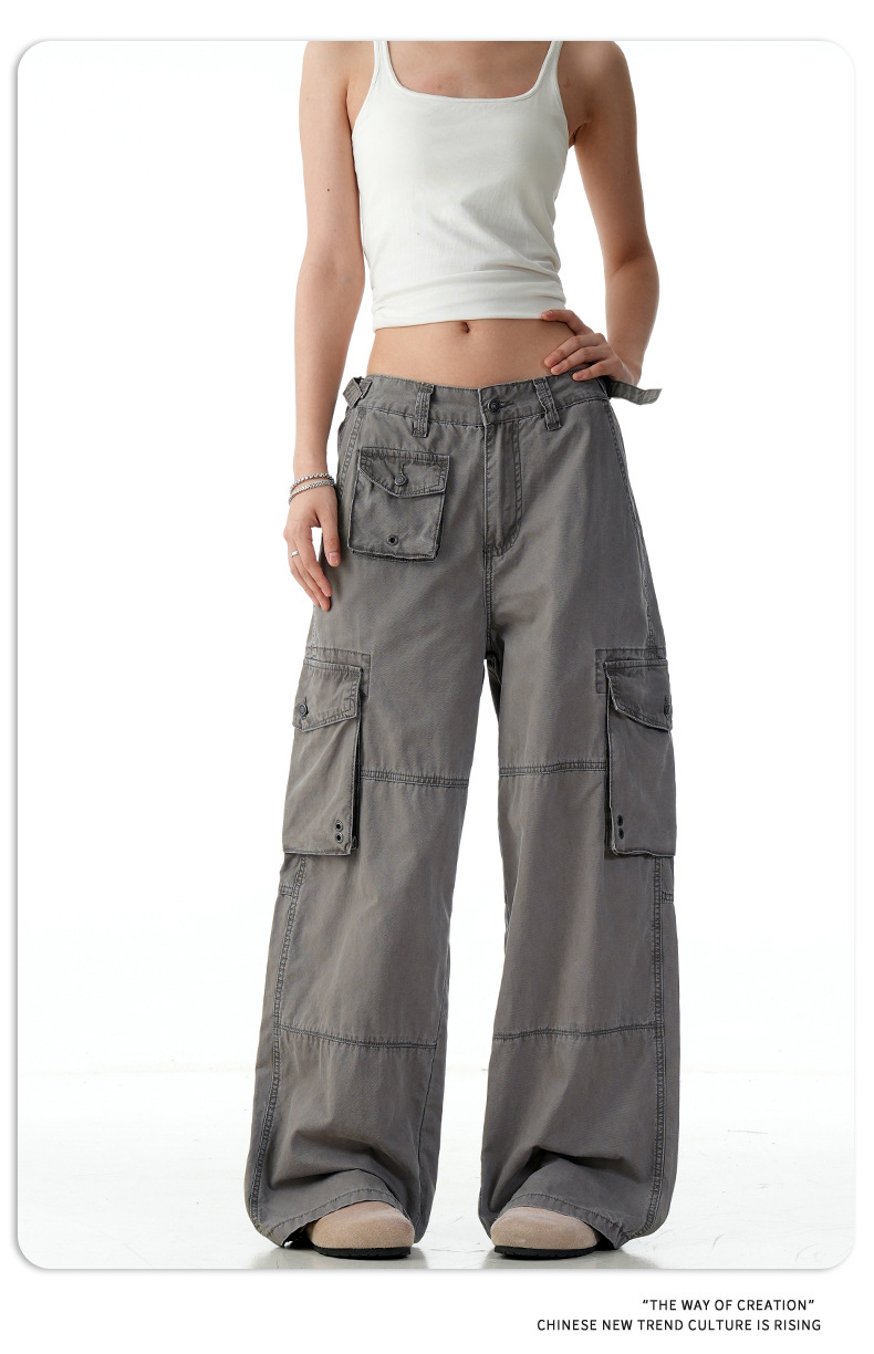 A-Line Straight Cargo Pants for Men and Women Pure Cotton Multi-Pocket Loose Fit Quality Slimming Casual Long Pants