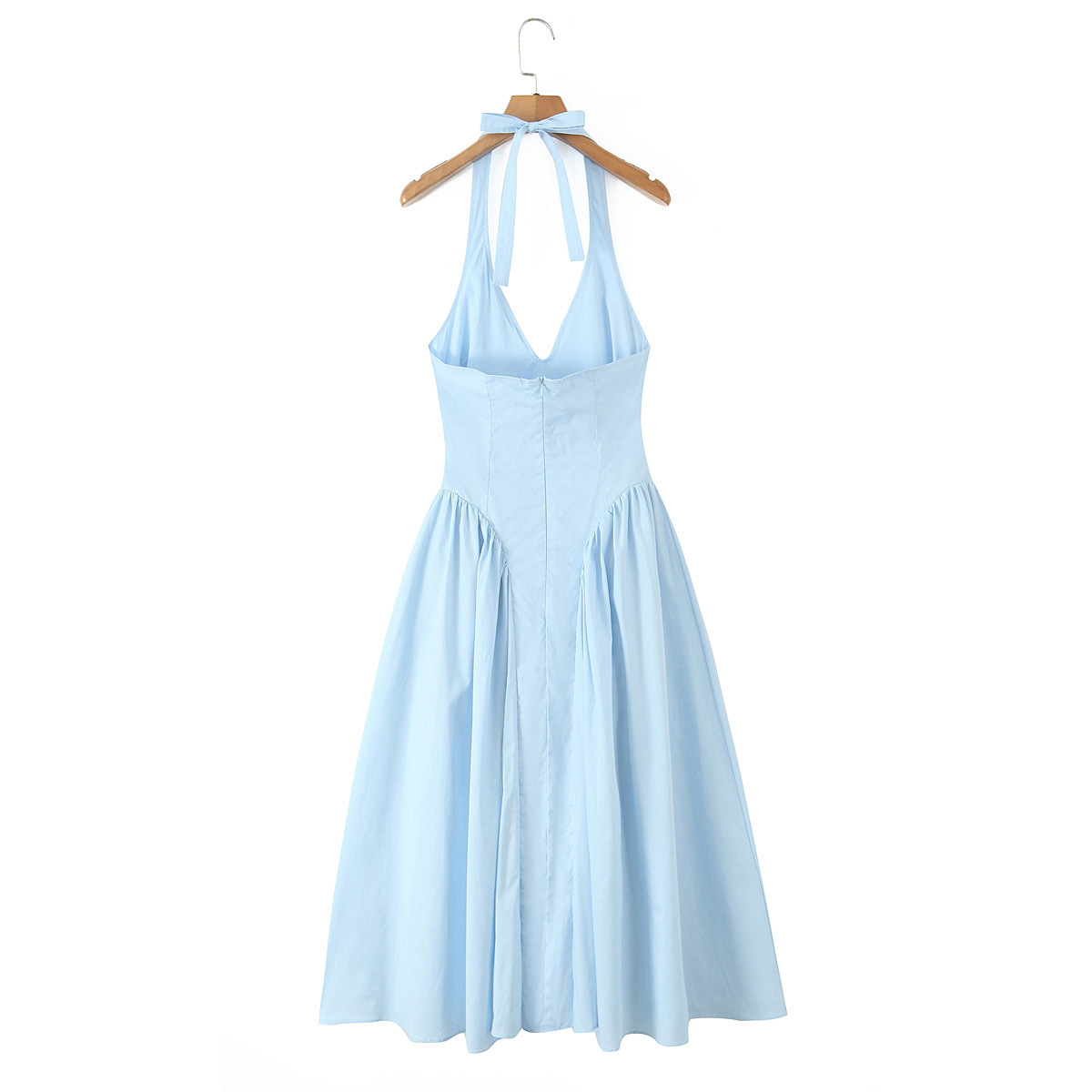 Blue neck tie long dress for women