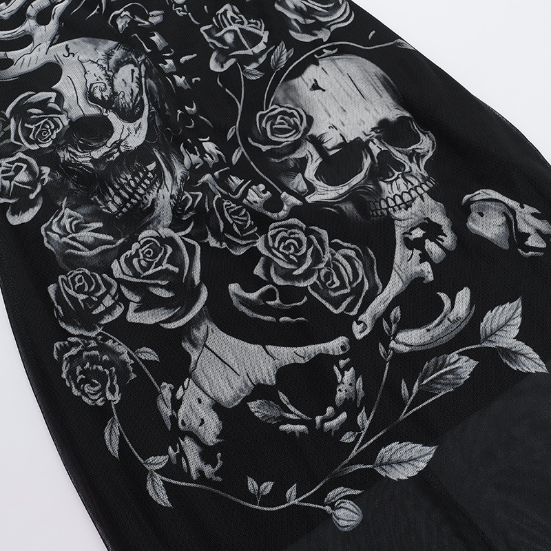 Hooded Sleeveless Skull Streetwear High Waist Bodycon Dress