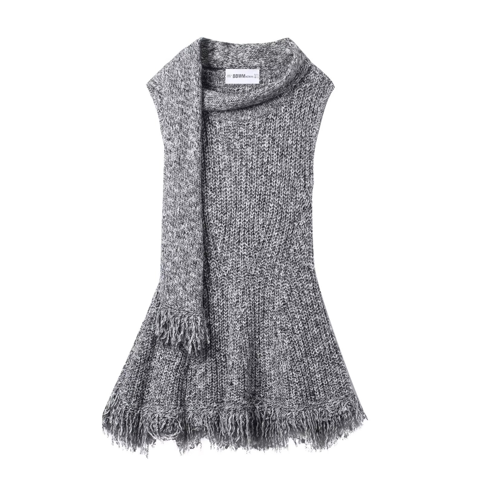 Turtleneck Sleeve-Free High Waist Polyester Dress