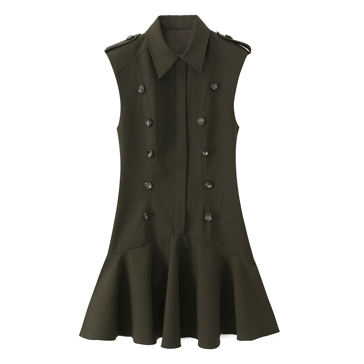 Sleeveless Flip Collar Mini Polyester Padded Tiered Dress