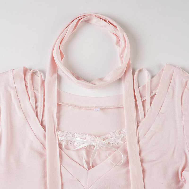 Solid Knit Notch Cuffed Slim Tee Wrap Tie