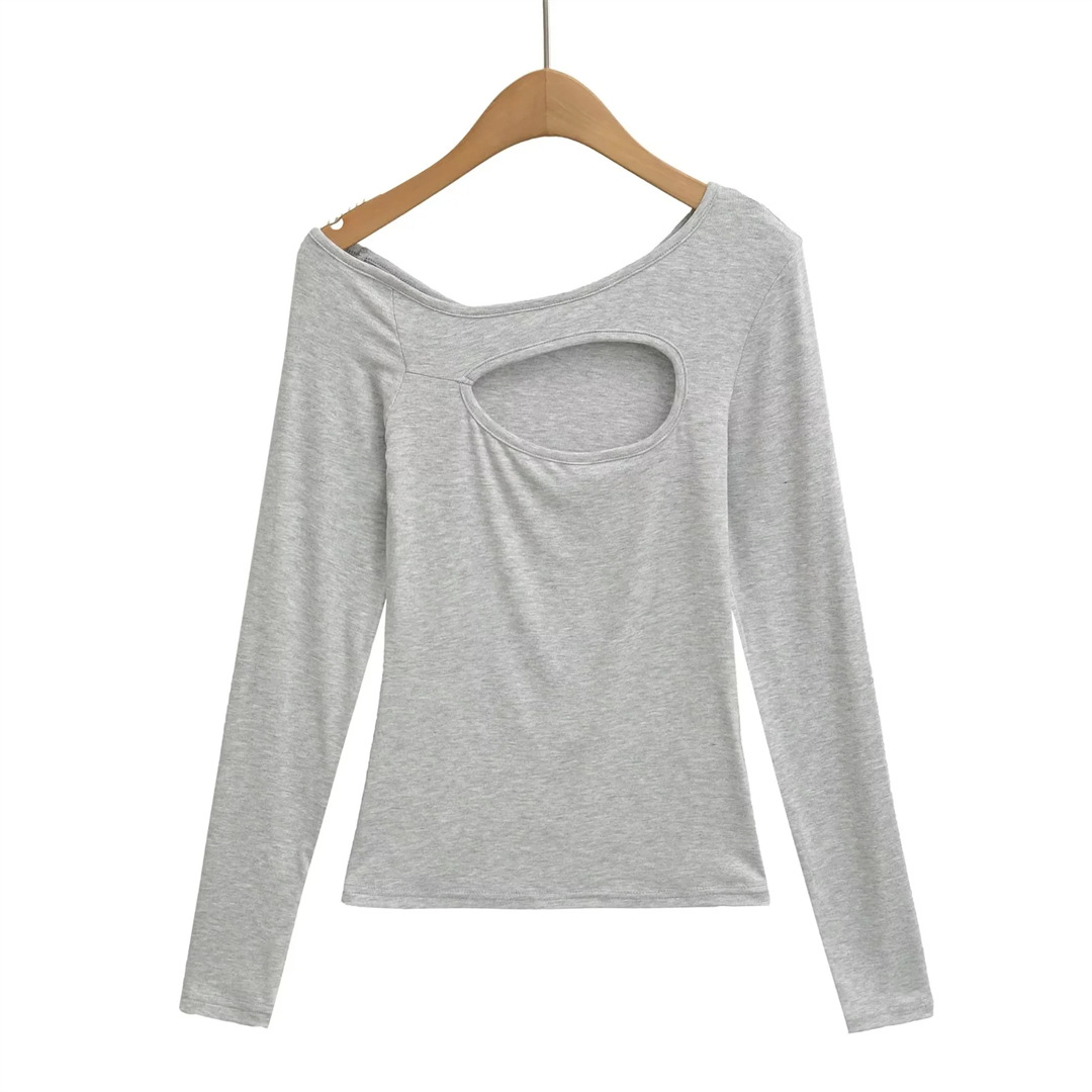 Ladies Daring Wrist-Length Bardot Keyhole T-Shirt