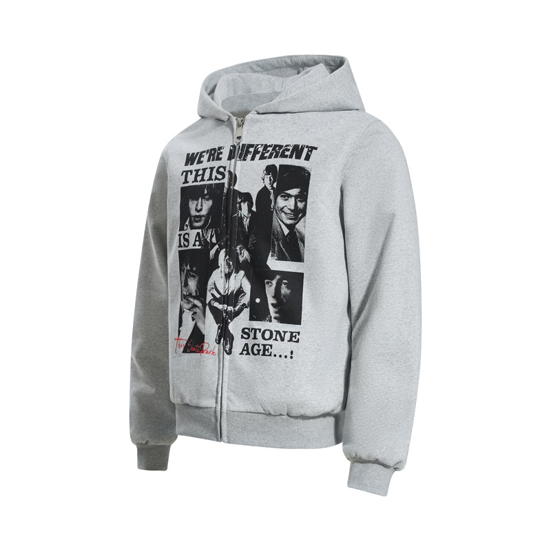 Urban Retro Musician Graphic Zippered Hoodie