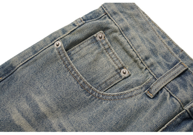 Distressed Cat-Whisker Relaxed Straight Leg Wide Leg Jeans Pants