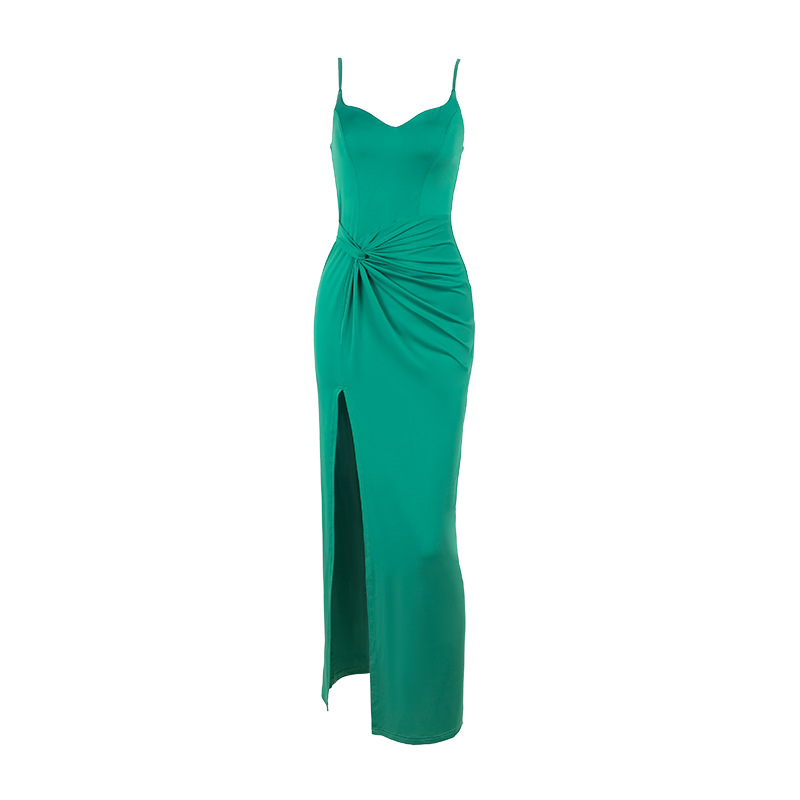 Spaghetti Strap Bodycon V-Neck High-Waist Split Maxi Dress