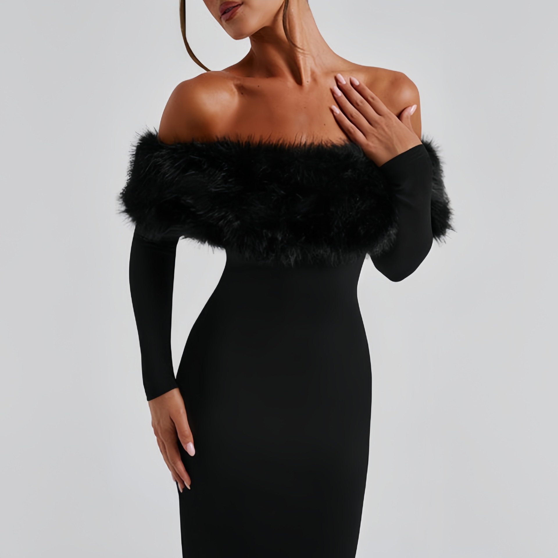 One neck long sleeved temperament slim fit dress
