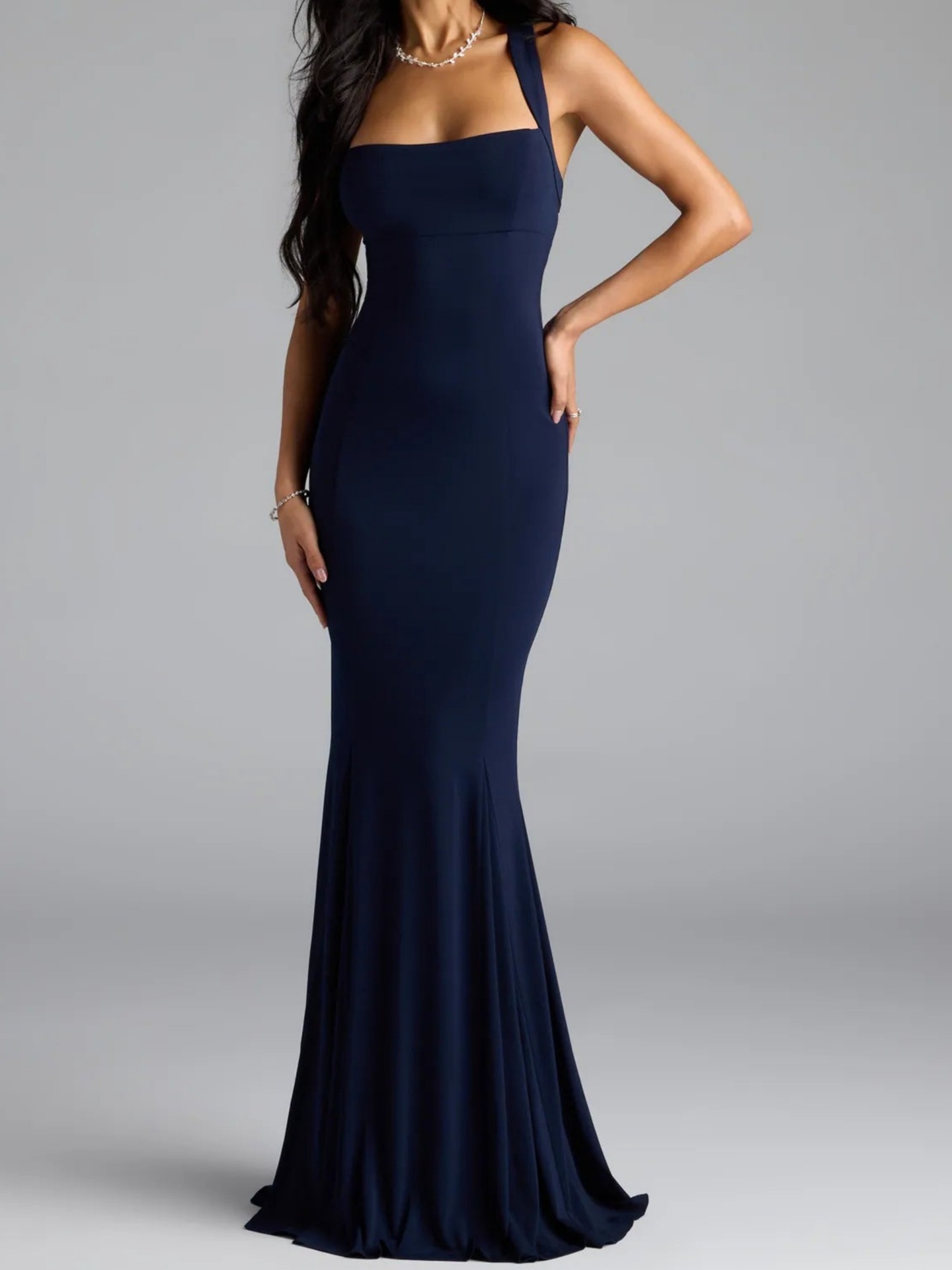 Square Neck Sleeveless Fitted High-Rise Open Back Dress