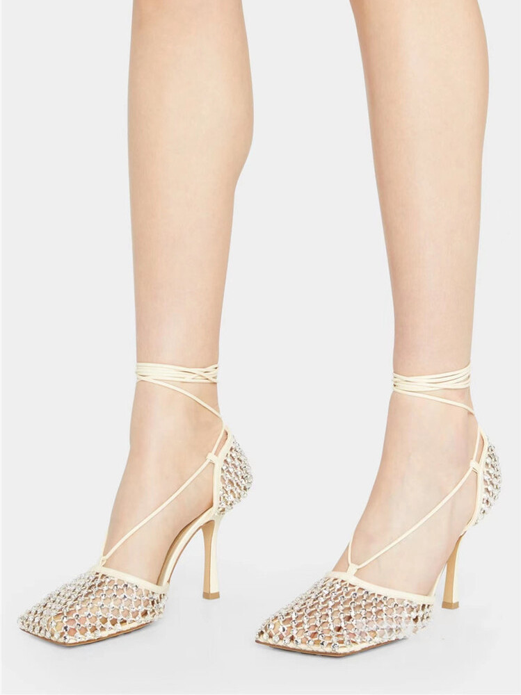 Processing Time:7-15 days after placing orders Women's Summer Fashion Sexy Hollow Out Water Diamond Mesh Bread Head Sandals European and American High Heel Show Shoesdals
