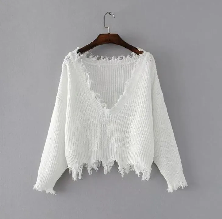 Retro Oversize Fringe Asymmetrical Vee Collar Sweater