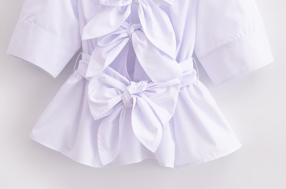 V-neck bow tie tied shirt top for women