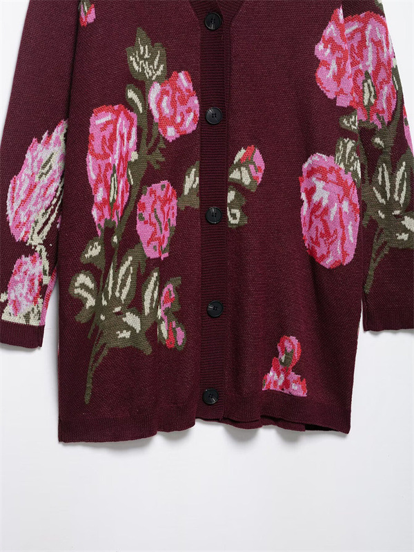 Ladies Crew Neck Polyester Button Front Cardigan