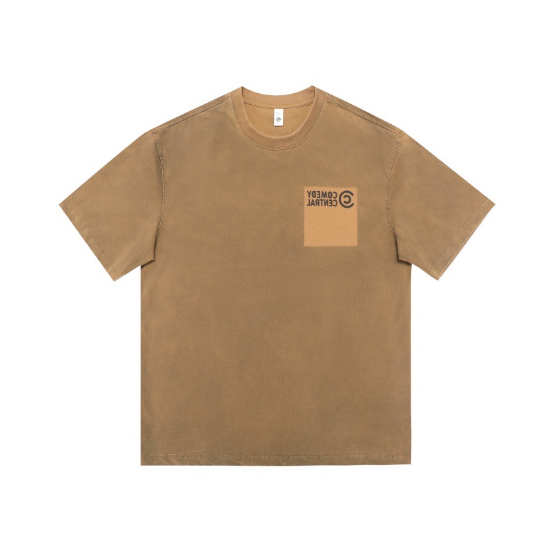 Washed and distressed letter print design with small neckline and short sleeved T-shirt