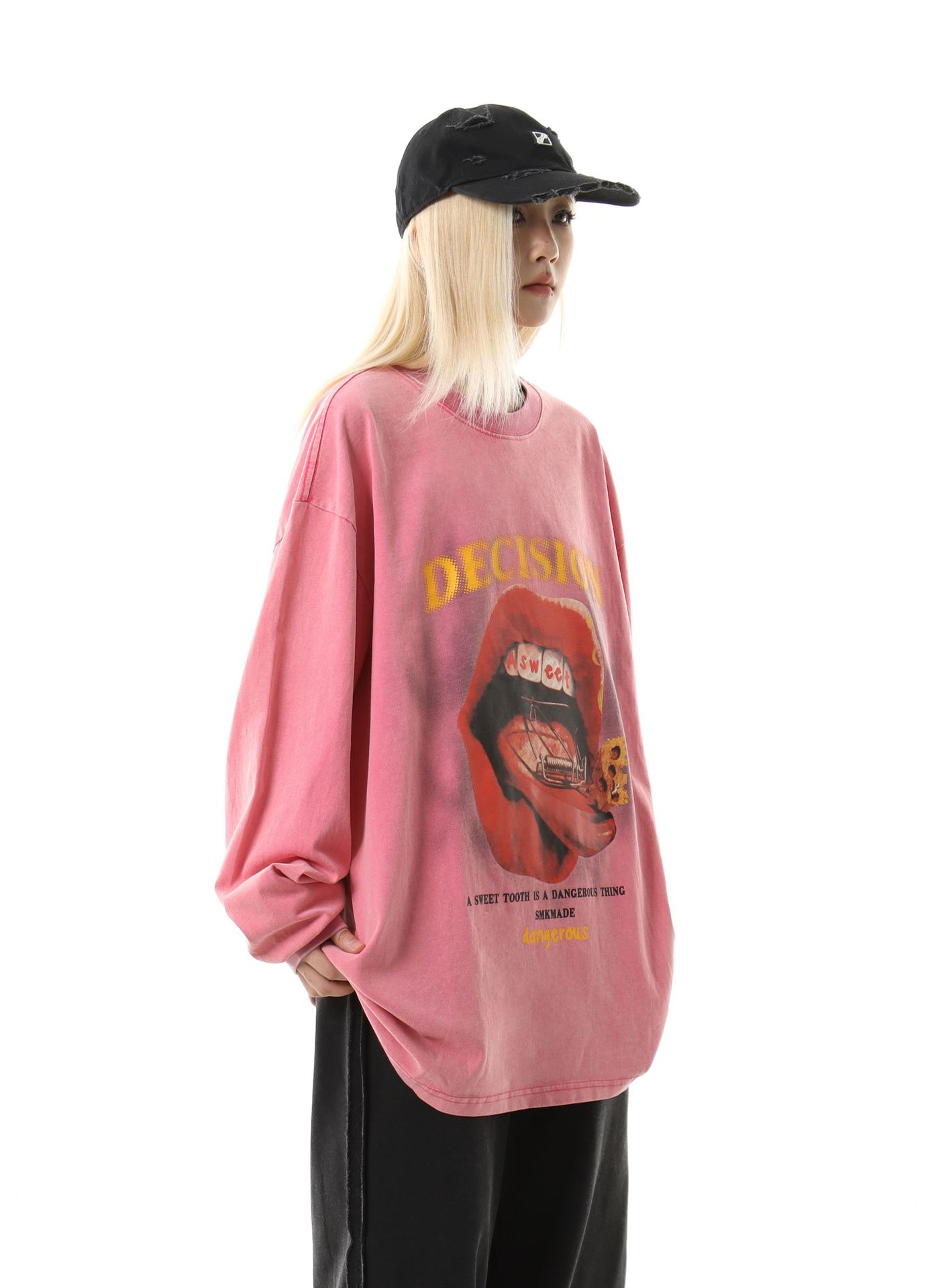 Cotton Long Sleeve Kiss Graphic Hoodie