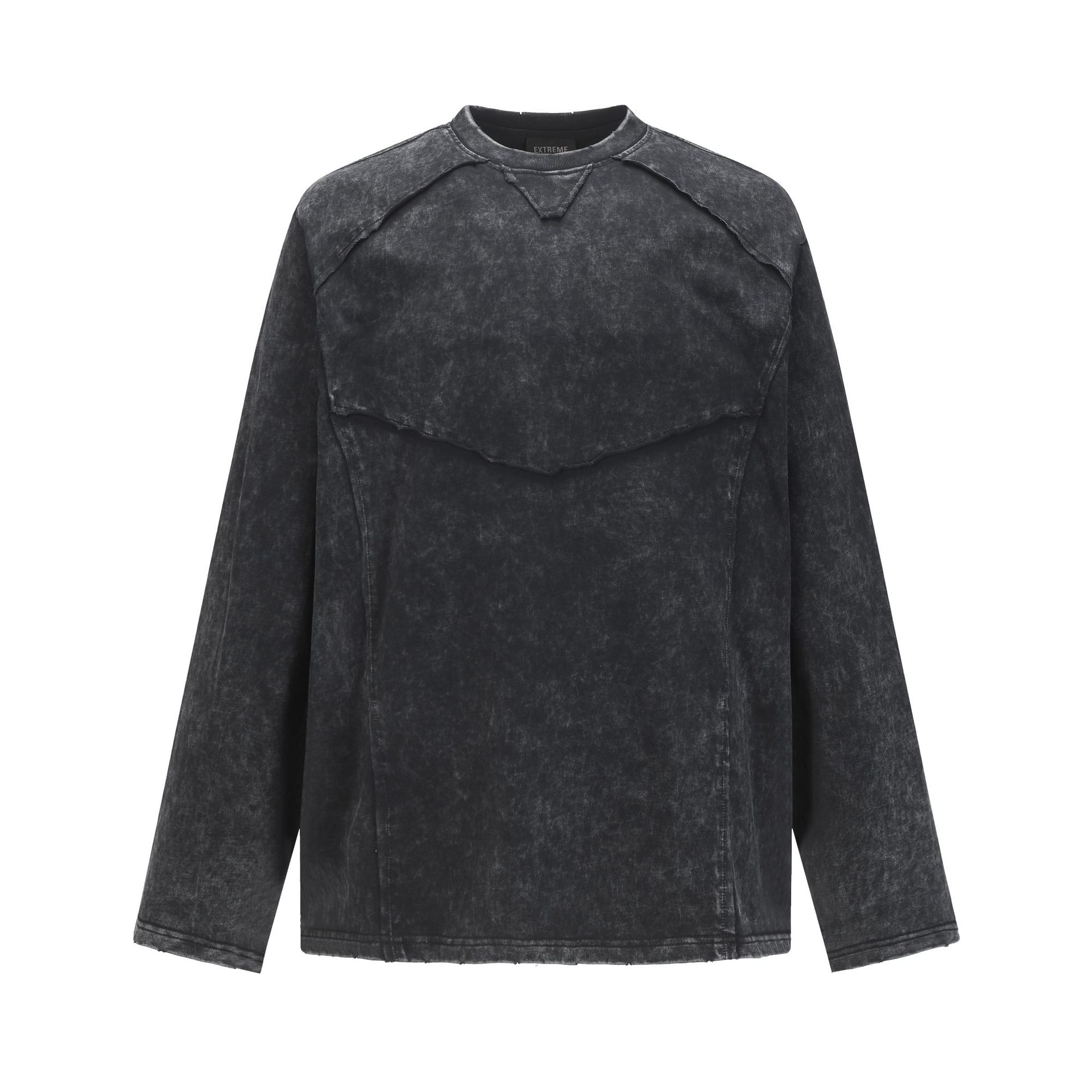 Vintage Frayed Raw-Edge Utility Cotton Crew Hoodie