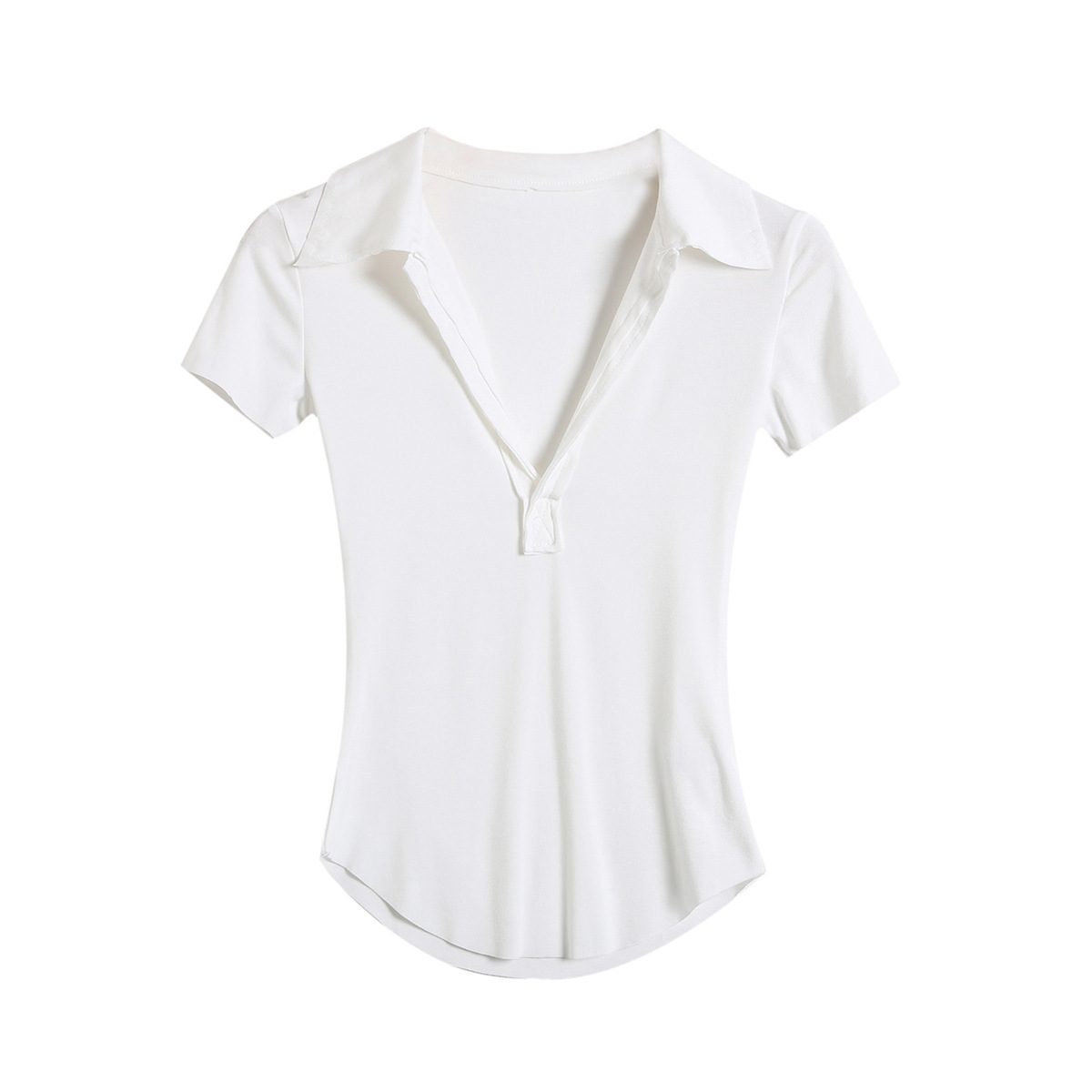 Plain Spandex Plunge Frayed Rounded Slim Tee