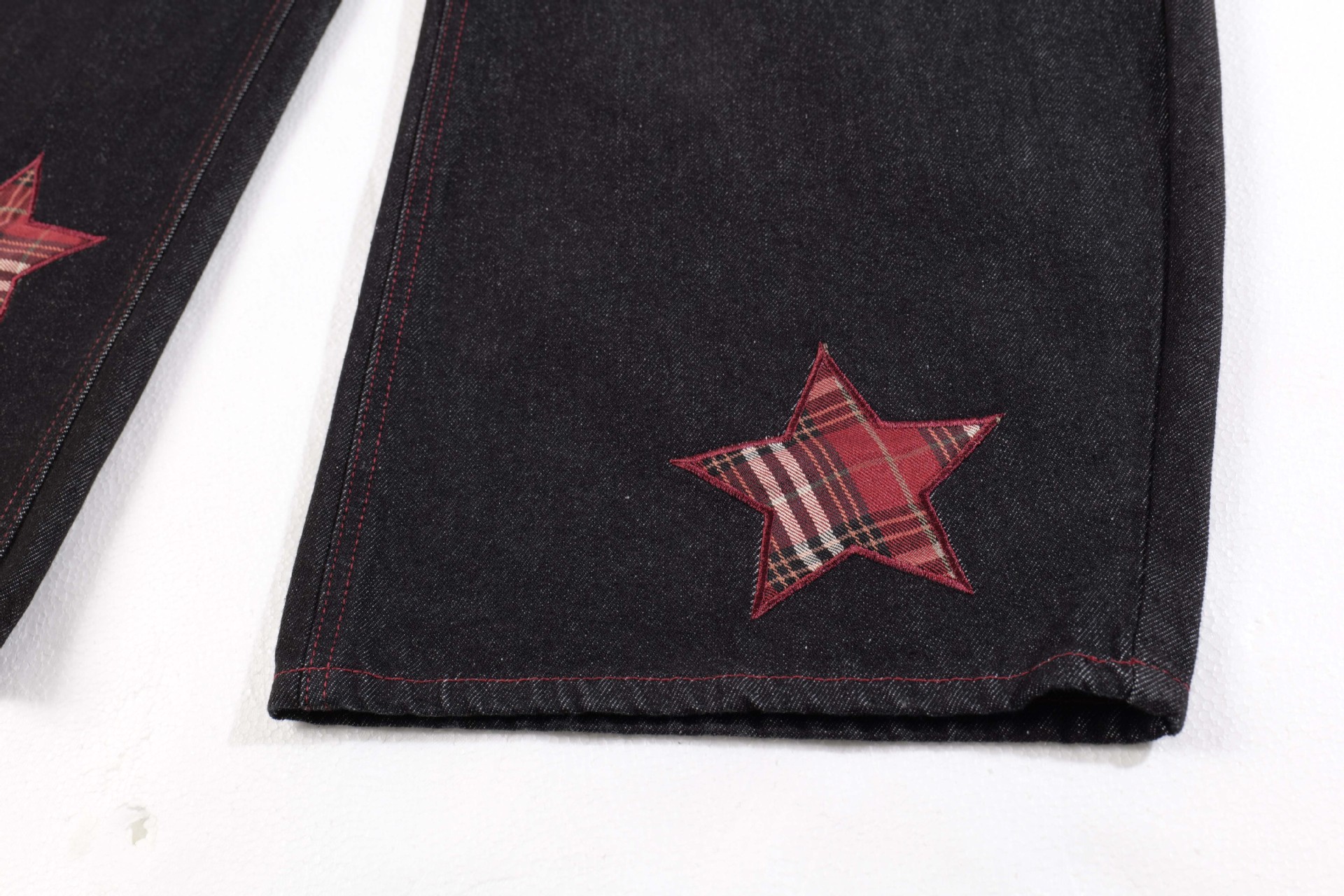 High Street Striped Star Patchwork Wide-Leg Jeans for Men and Women Loose Fit Trousers