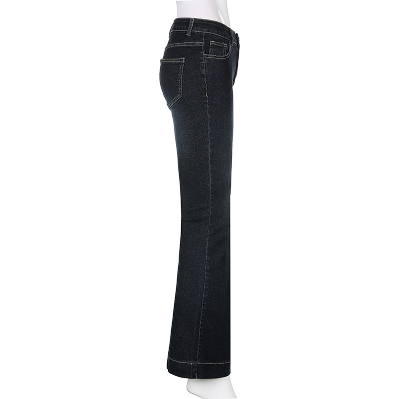 Retro blue low waisted straight leg casual pants