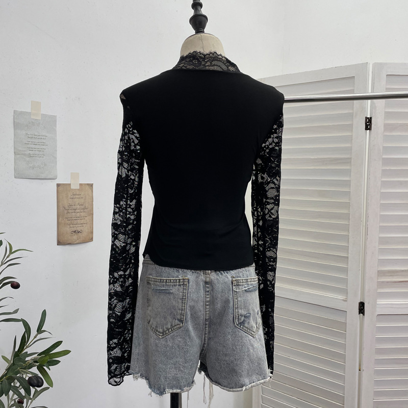 Plunging Wrist-Length Cropped Asymmetric Hem Cinch-Waist Top