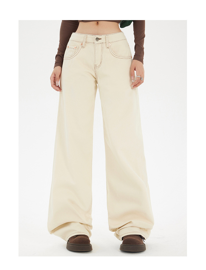 Women's Apricot Wide-Leg Jeans Slimming Versatile Low-Waist Floor-Length Straight Pants