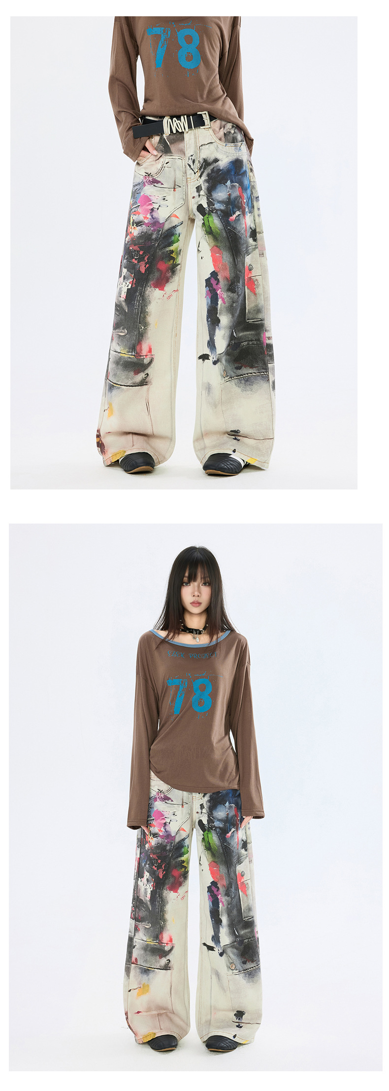 Women's Denim Pants Design Punk Floor-Length Trousers for Men and Women