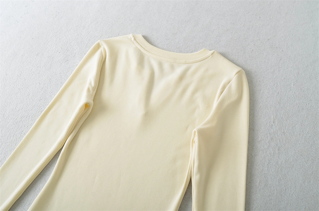 Private Lady Slim Fit Plunge Plain Wrist-Length Tee